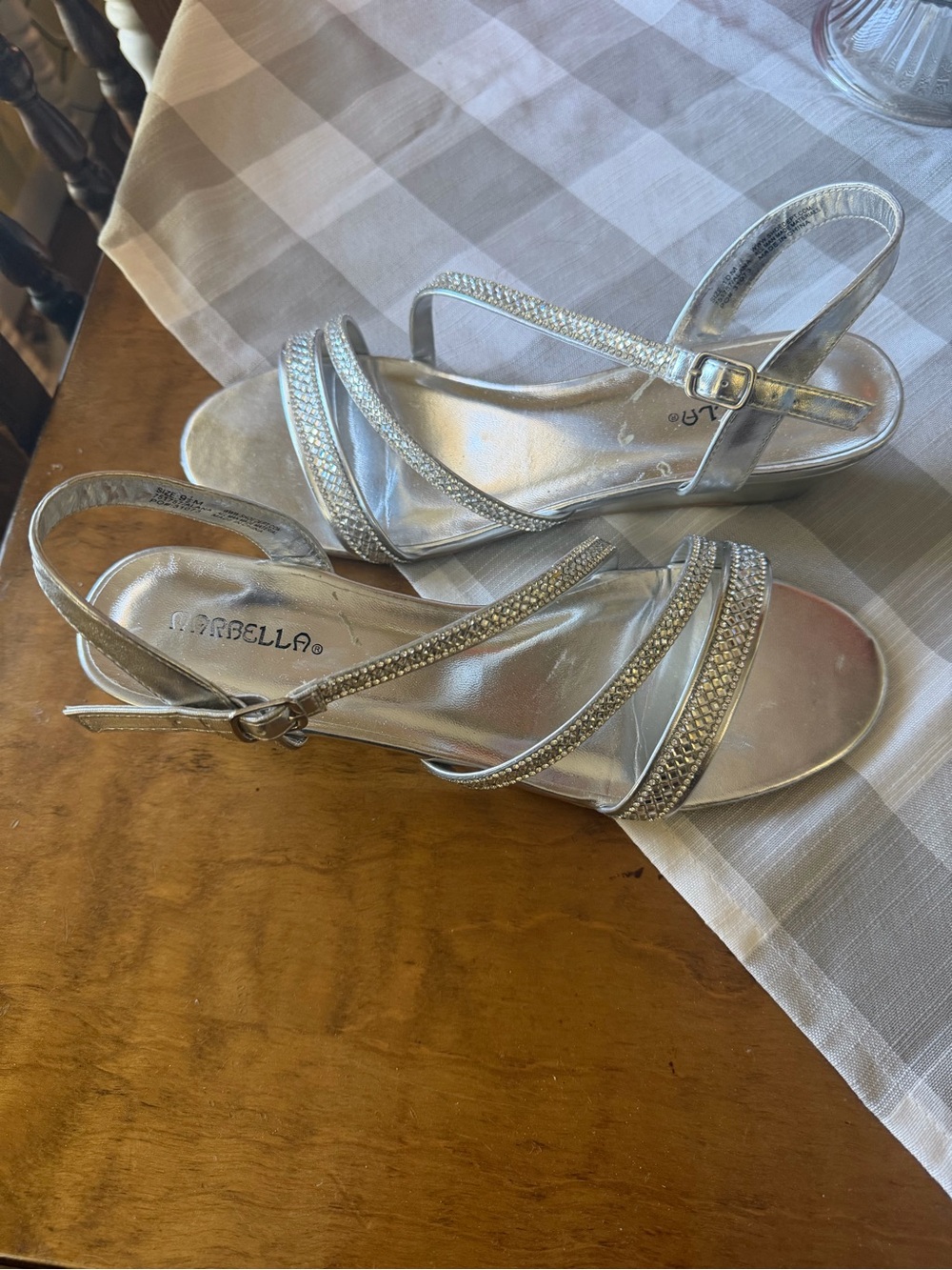 MARELLA Silver Metallic Rhinestone Strappy Sandals